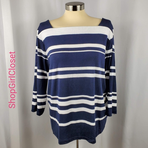 🆕️ Chaps B/W Striped 3/4 Sleeve - 100% Cotton Top